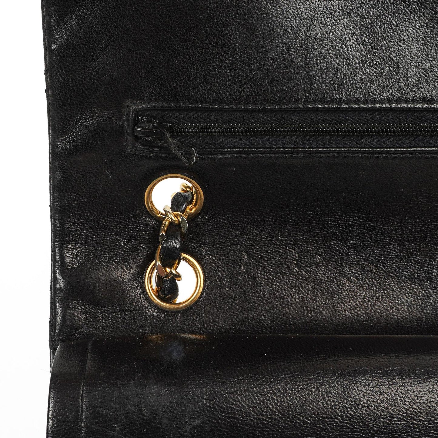 Chanel Medium Classic Vintage Double Flap Bag, Schwarzes gestepptes Lammleder, 24K Goldplattierte Hardware
