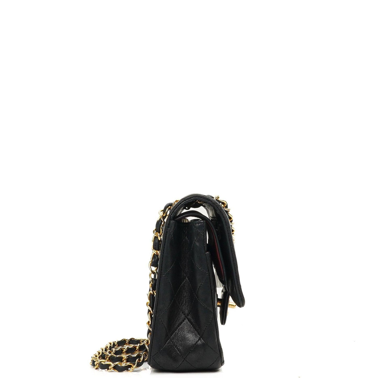 Chanel Mittelgroße Classic Vintage Double Flap Tasche Schwarze gesteppte Lammleder mit 24K vergoldeten Beschlägen