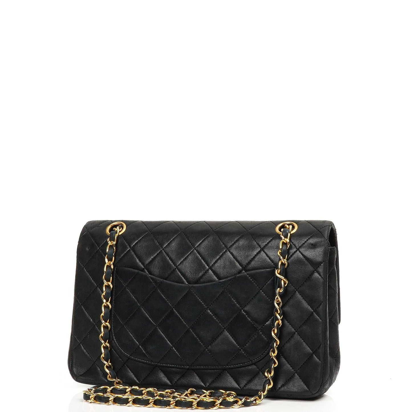 Chanel Mittelgroße Classic Vintage Double Flap Tasche Schwarze gesteppte Lammleder mit 24K vergoldeten Beschlägen