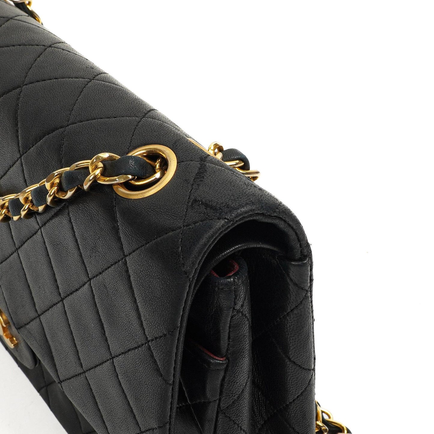 Chanel Mittelgroße Classic Vintage Double Flap Tasche Schwarze gesteppte Lammleder mit 24K vergoldeten Beschlägen