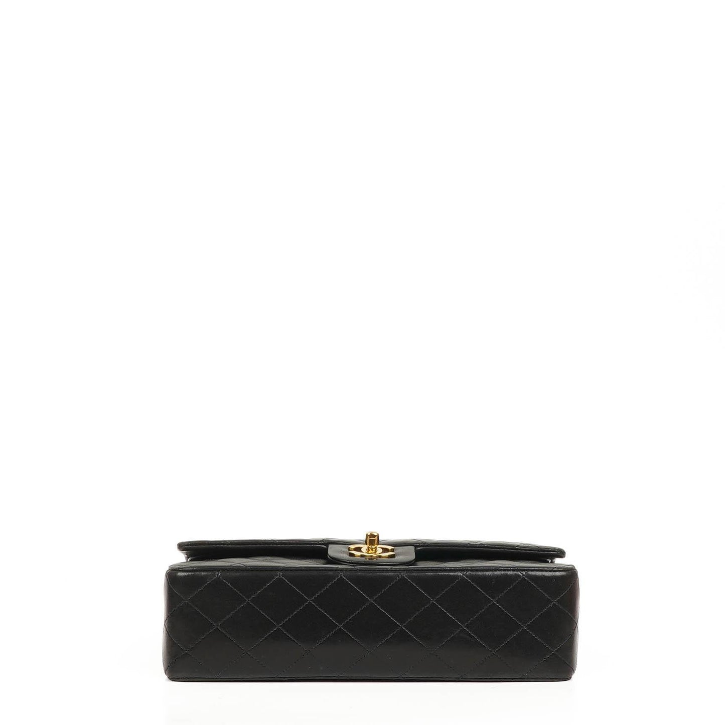 Chanel Mittelgroße Klassische Vintage Doppelklappen Tasche Schwarze gesteppte Lammleder mit 24K vergoldeten Beschlägen