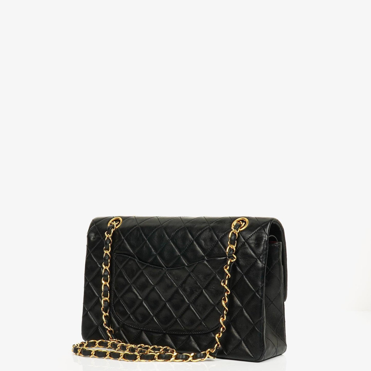 Chanel Medium Classic Vintage Double Flap Tasche aus schwarzem gestepptem Lammleder mit 24K vergoldeter Hardware
