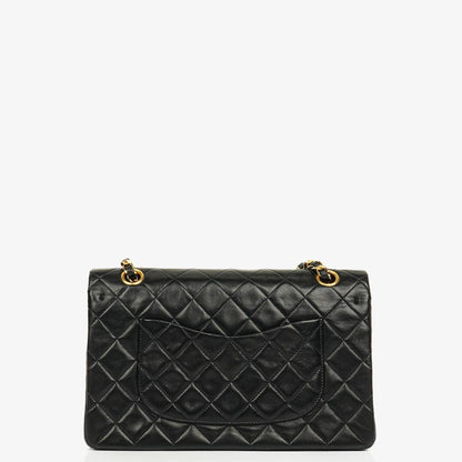 Chanel Medium Classic Vintage Double Flap Tasche aus schwarzem gestepptem Lammleder mit 24K vergoldeter Hardware