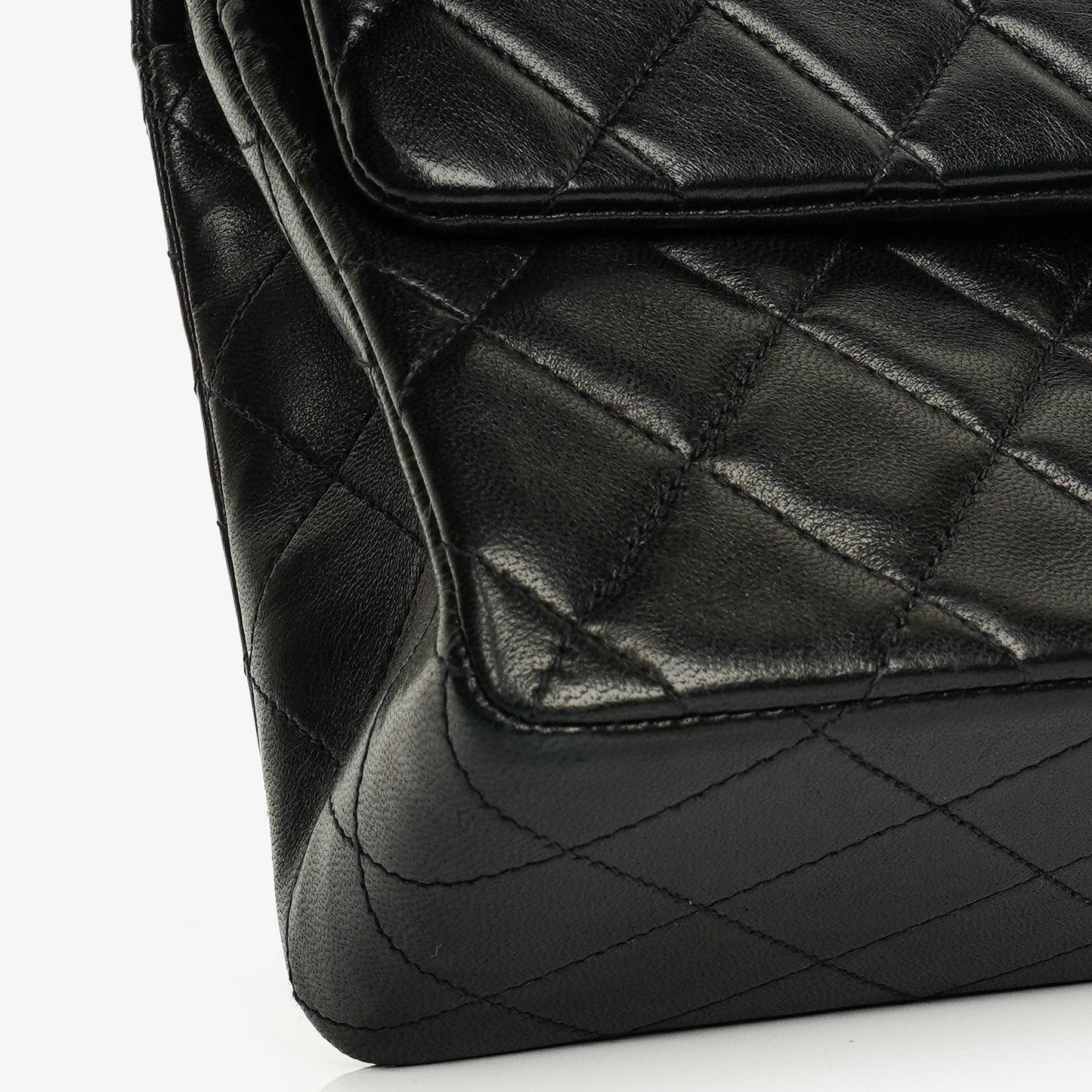 Chanel Medium Classic Vintage Double Flap Tasche aus schwarzem gestepptem Lammleder mit 24K vergoldeter Hardware
