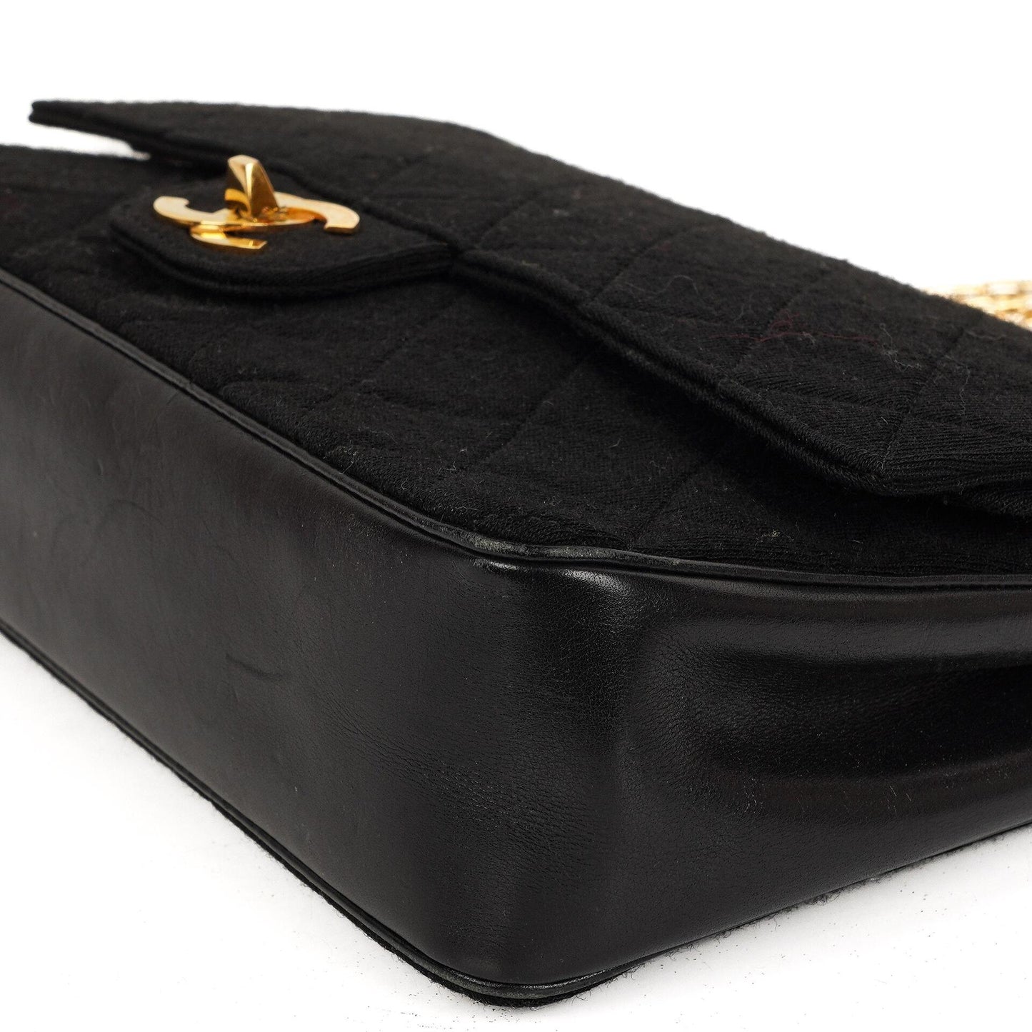 Chanel Medium Classic Vintage Doppelklappen Tasche Schwarz gesteppte Jersey und Leder mit 24K Goldplattierten Beschlägen und Mademoiselle Kette