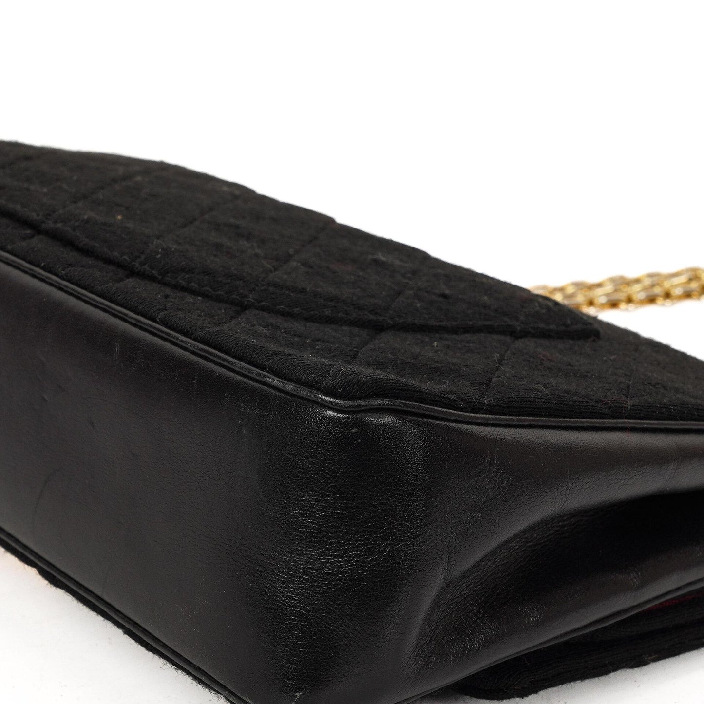 Chanel Medium Classic Vintage Doppelklappen Tasche Schwarz gesteppte Jersey und Leder mit 24K Goldplattierten Beschlägen und Mademoiselle Kette