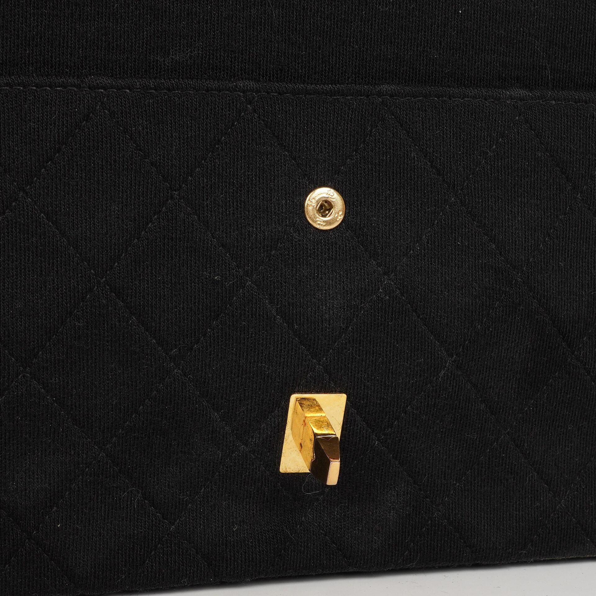 Chanel Medium Classic Vintage Doppelklappen Tasche Schwarz gesteppte Jersey und Leder mit 24K Goldplattierten Beschlägen und Mademoiselle Kette