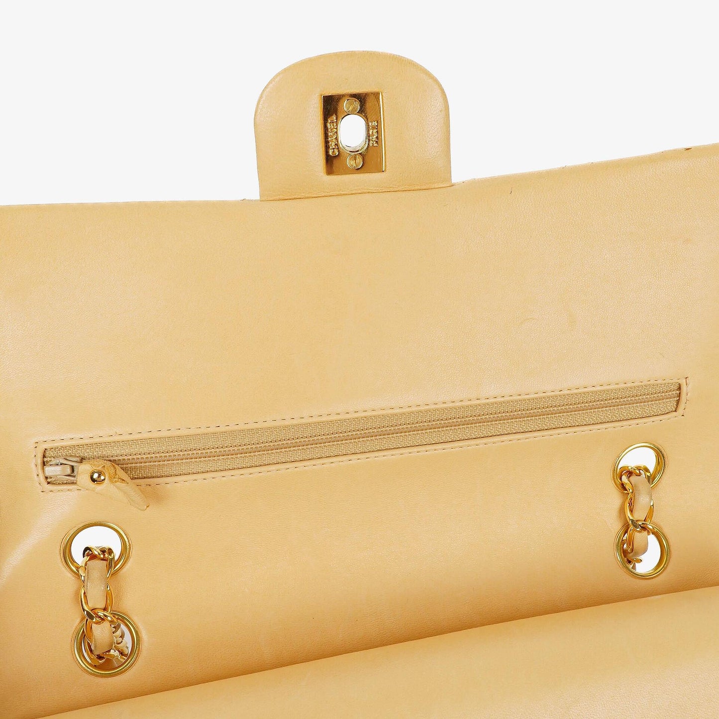 Chanel Medium Classic Vintage Doppelklappentasche aus gestepptem Lammleder in Neutralbeige mit 24K vergoldeten Beschlägen