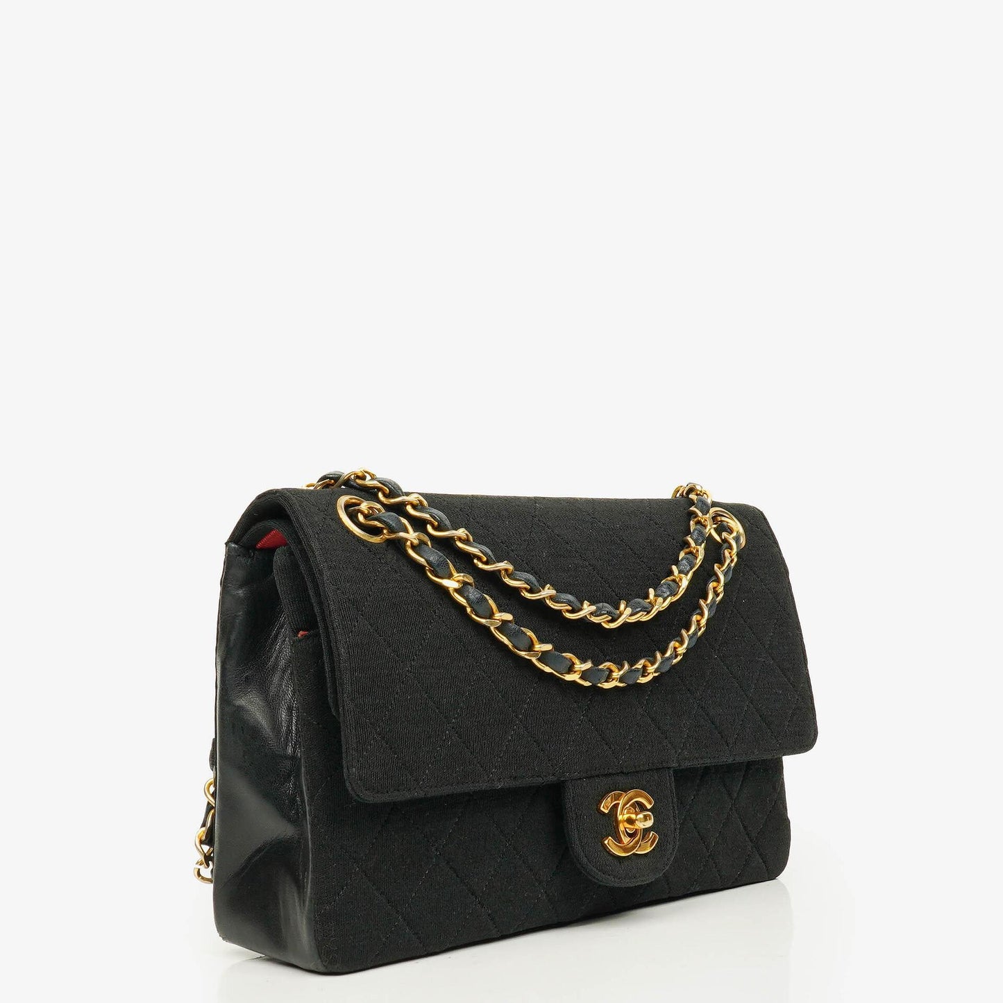 Chanel Medium Classic Vintage Double Flap Bag aus gestepptem Lammleder und Jersey mit 24K goldbeschichteter Hardware