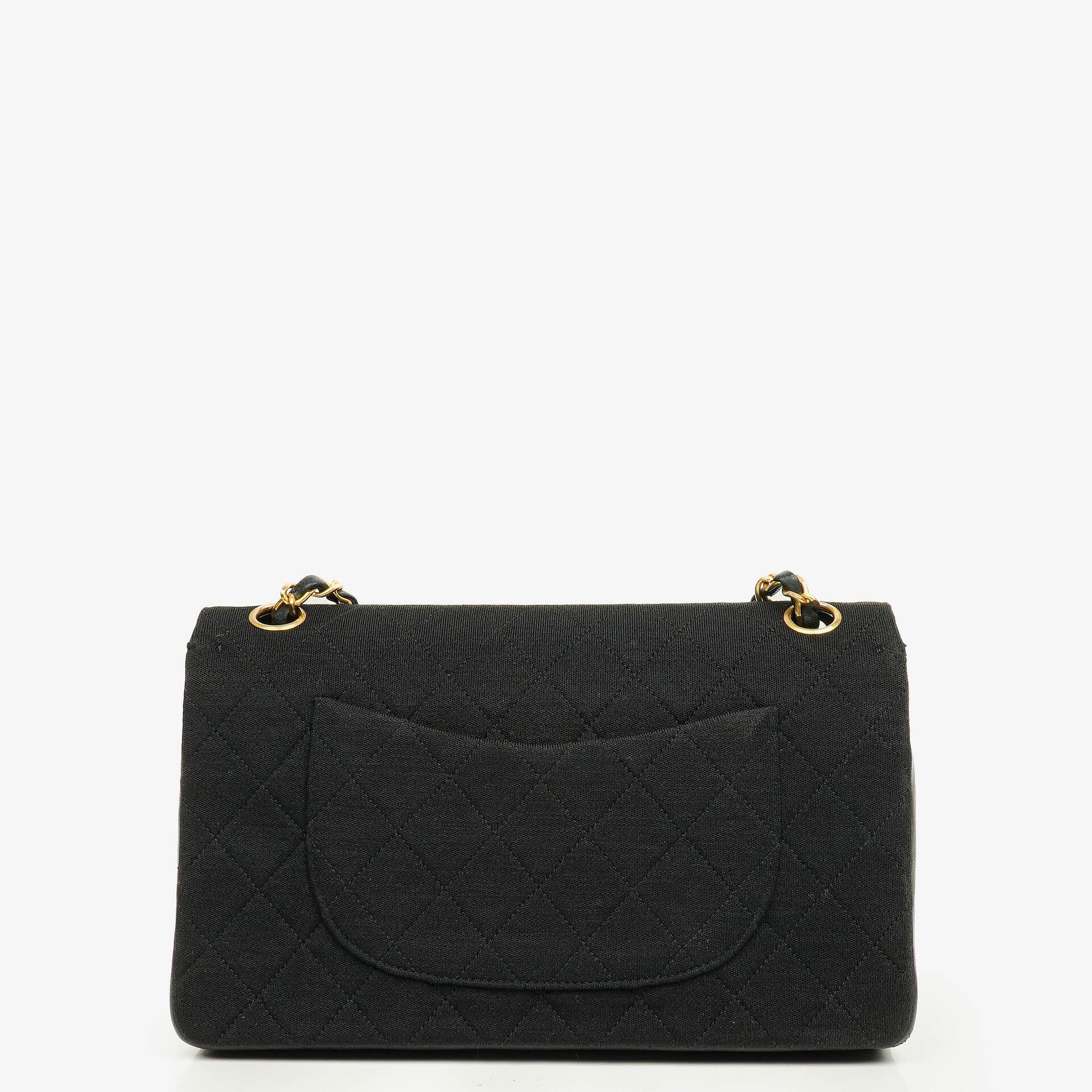 Chanel Medium Classic Vintage Double Flap Bag aus gestepptem Lammleder und Jersey mit 24K goldbeschichteter Hardware