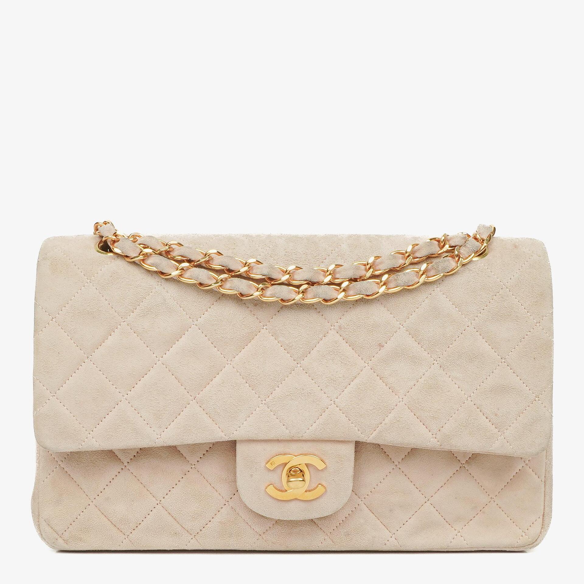Chanel Classic Vintage Medium Double Flap Tasche aus Wildleder mit 24K vergoldeten Beschlägen