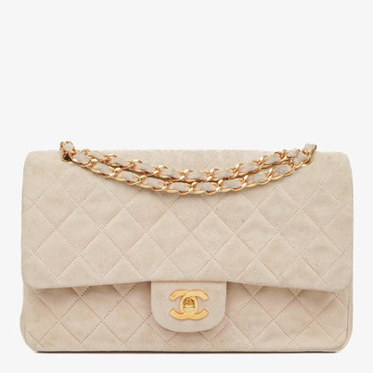 Chanel Classic Vintage Medium Double Flap Tasche aus Wildleder mit 24K vergoldeten Beschlägen