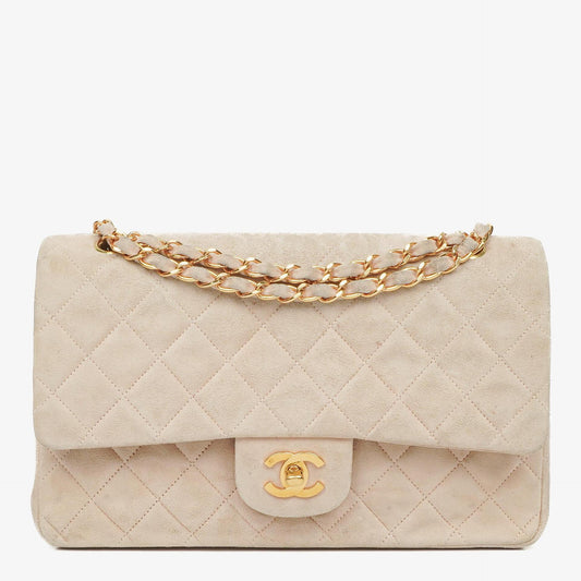 Chanel Classic Vintage Medium Double Flap Tasche aus Wildleder mit 24K vergoldeten Beschlägen