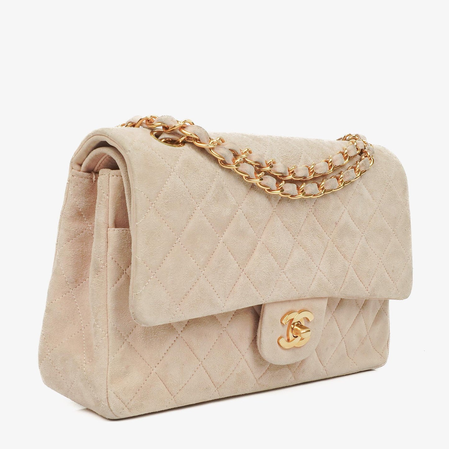 Chanel Classic Vintage Medium Double Flap Tasche aus Wildleder mit 24K vergoldeten Beschlägen