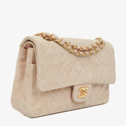 Chanel Classic Vintage Medium Double Flap Tasche aus Wildleder mit 24K vergoldeten Beschlägen