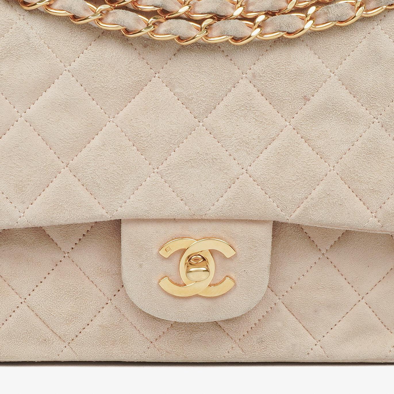 Chanel Classic Vintage Medium Double Flap Tasche aus Wildleder mit 24K vergoldeten Beschlägen