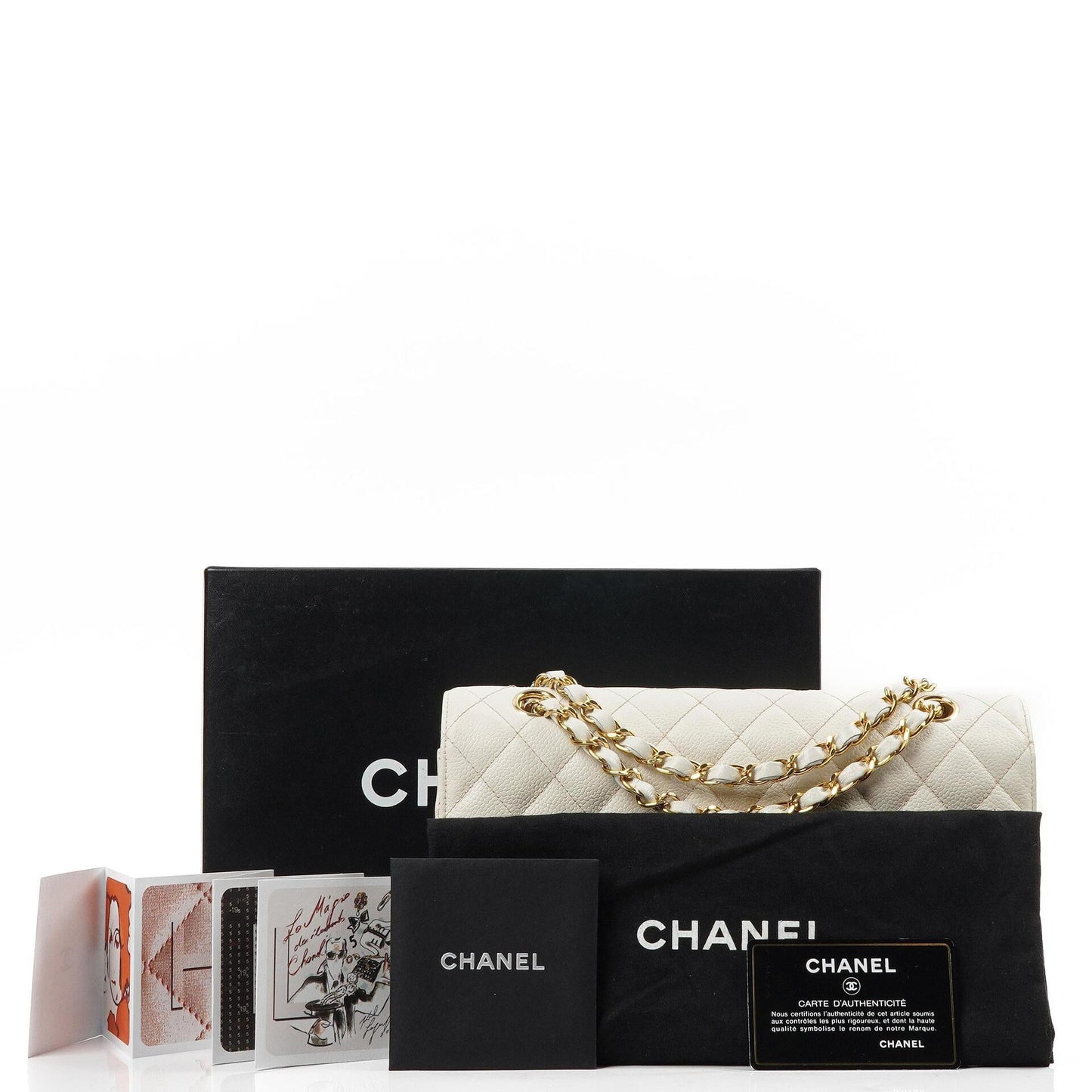 Chanel Medium Classic Vintage Doppelklapptasche Weiß Gequiltetes Kaviarleder 24K Champagner Goldbeschichtetes Hardware