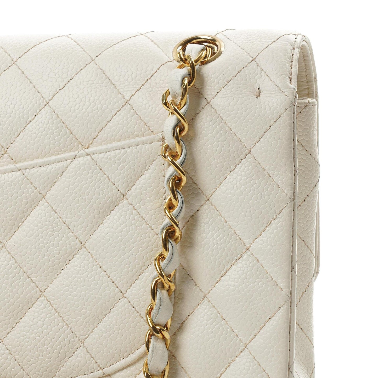Chanel Medium Classic Vintage Doppelklapptasche Weiß Gequiltetes Kaviarleder 24K Champagner Goldbeschichtetes Hardware