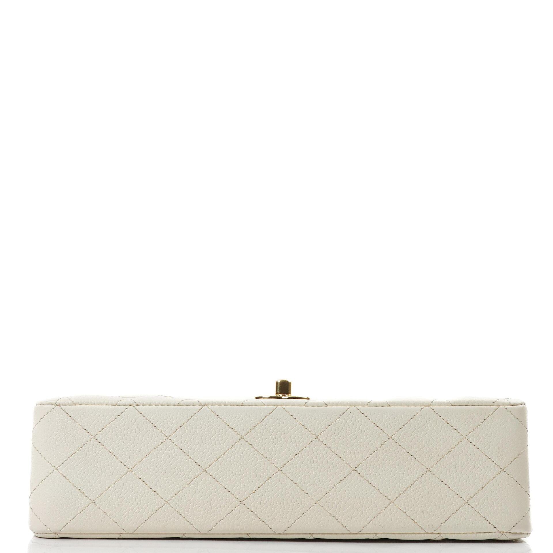 Chanel Medium Classic Vintage Doppelklapptasche Weiß Gequiltetes Kaviarleder 24K Champagner Goldbeschichtetes Hardware