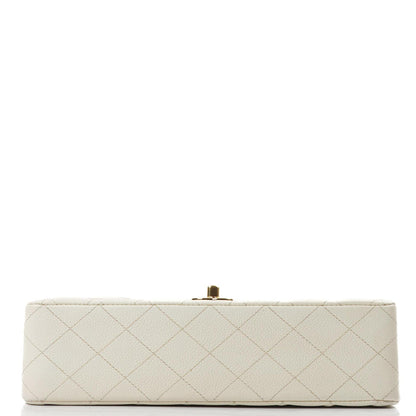 Chanel Medium Classic Vintage Doppelklapptasche Weiß Gequiltetes Kaviarleder 24K Champagner Goldbeschichtetes Hardware