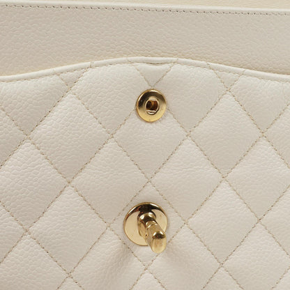 Chanel Medium Classic Vintage Doppelklapptasche Weiß Gequiltetes Kaviarleder 24K Champagner Goldbeschichtetes Hardware