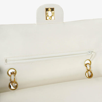 Chanel mittelgroße Classic Vintage Double Flap Tasche aus weißem gestepptem Lammleder mit 24K vergoldeter Hardware