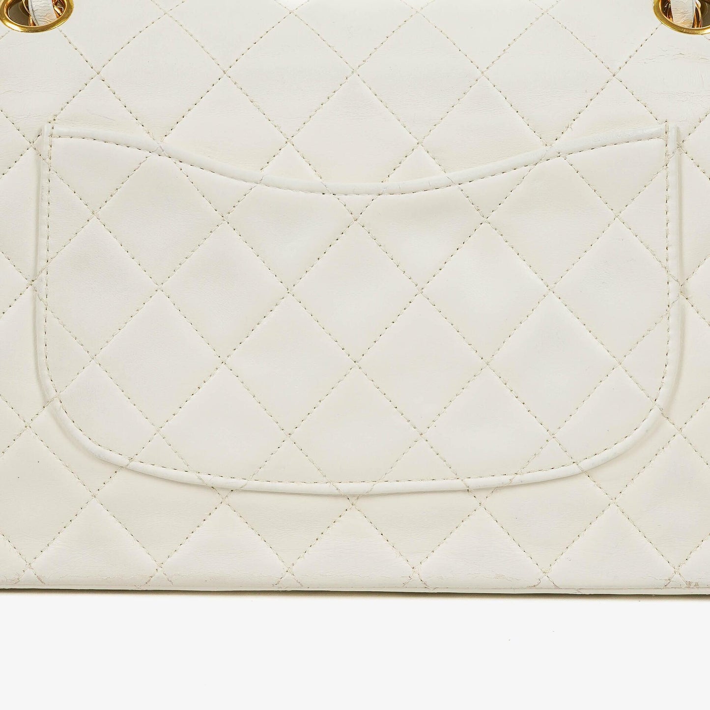 Chanel mittelgroße Classic Vintage Double Flap Tasche aus weißem gestepptem Lammleder mit 24K vergoldeter Hardware
