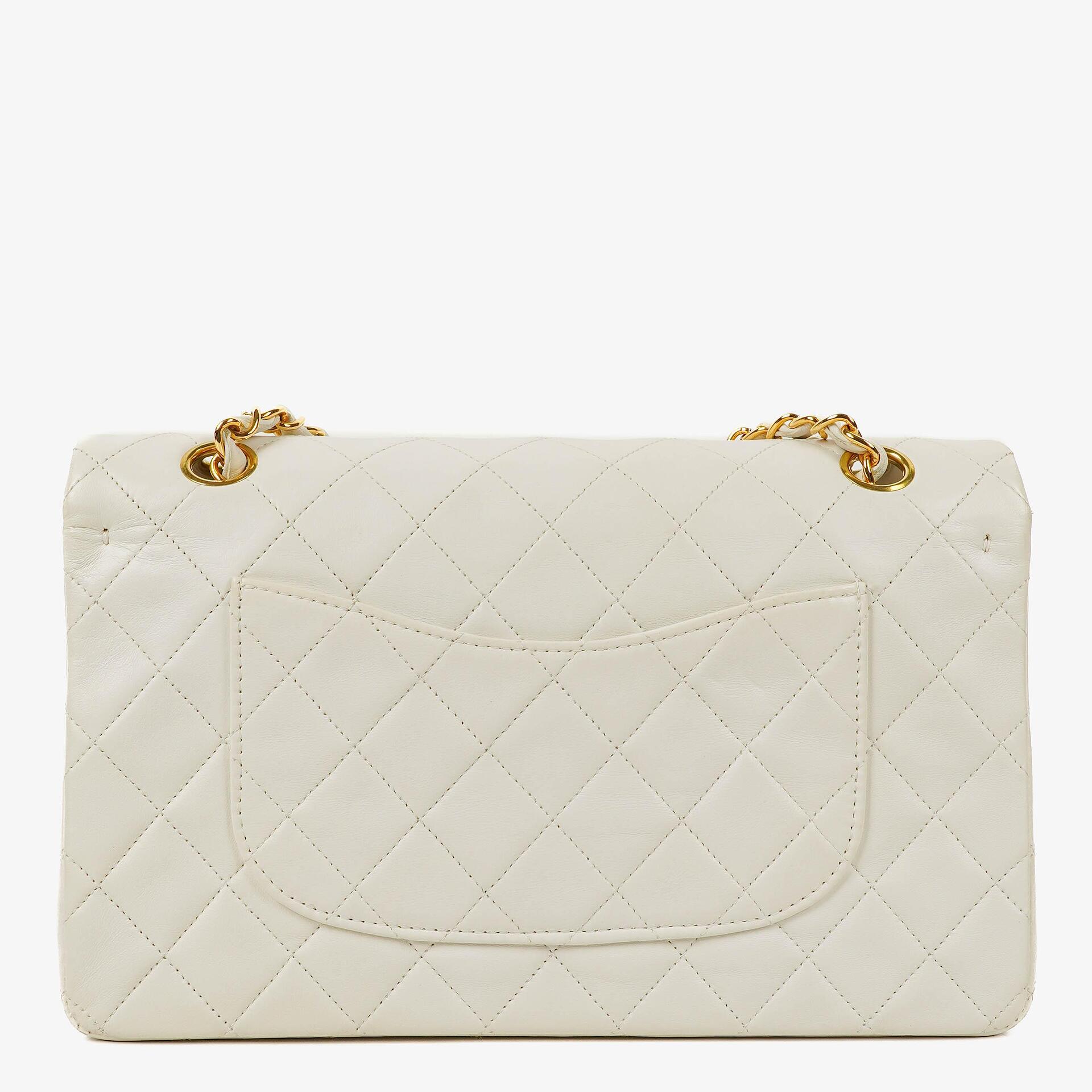 Chanel Medium Classic Vintage Double Flap Tasche aus weißem gestepptem Lammleder mit 24K vergoldeten Beschlägen