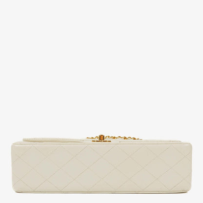 Chanel Medium Classic Vintage Double Flap Tasche aus weißem gestepptem Lammleder mit 24K vergoldeten Beschlägen