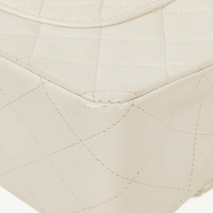 Chanel Medium Classic Vintage Double Flap Tasche aus weißem gestepptem Lammleder mit 24K vergoldeten Beschlägen