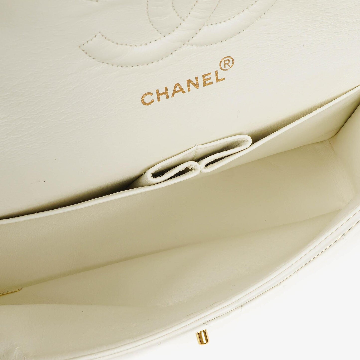 Chanel Medium Classic Vintage Double Flap Tasche aus weißem gestepptem Lammleder mit 24K vergoldeten Beschlägen