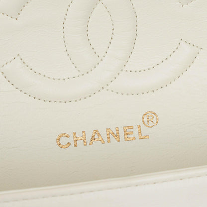 Chanel Medium Classic Vintage Double Flap Tasche aus weißem gestepptem Lammleder mit 24K vergoldeten Beschlägen