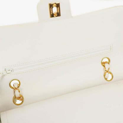 Chanel Medium Classic Vintage Double Flap Tasche aus weißem gestepptem Lammleder mit 24K vergoldeten Beschlägen