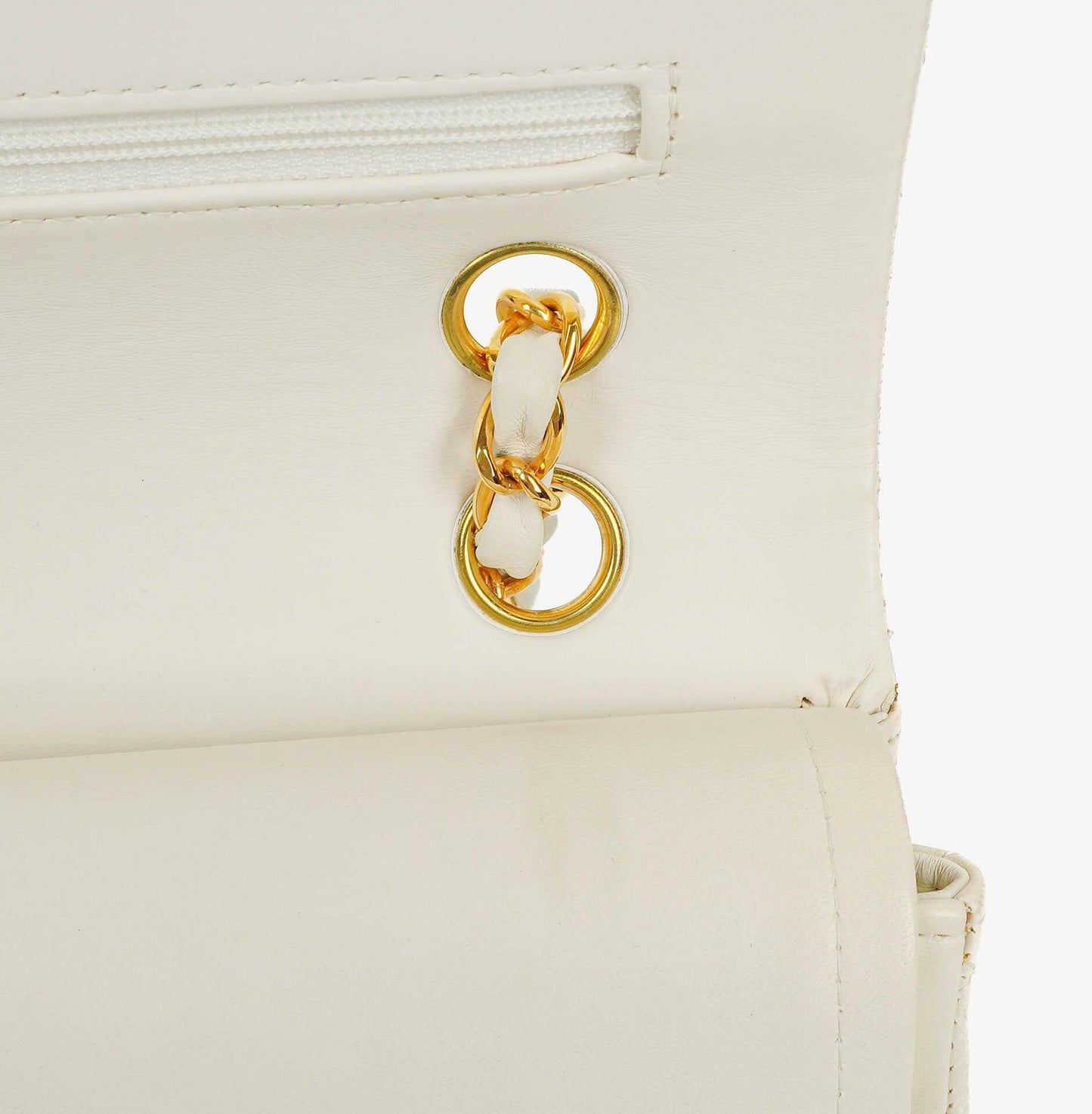 Chanel Medium Classic Vintage Double Flap Tasche aus weißem gestepptem Lammleder mit 24K vergoldeten Beschlägen