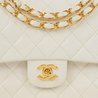 Chanel Medium Classic Vintage Double Flap Tasche aus weißem gestepptem Lammleder mit 24K vergoldeten Beschlägen