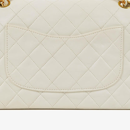 Chanel Medium Classic Vintage Double Flap Tasche aus weißem gestepptem Lammleder mit 24K vergoldeten Beschlägen
