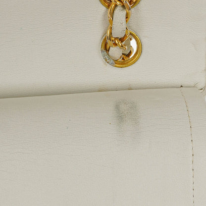 Chanel Mittelgroße Classic Vintage Double Flap Tasche aus gestepptem Lammleder in Weiß mit 24K vergoldeten Beschlägen