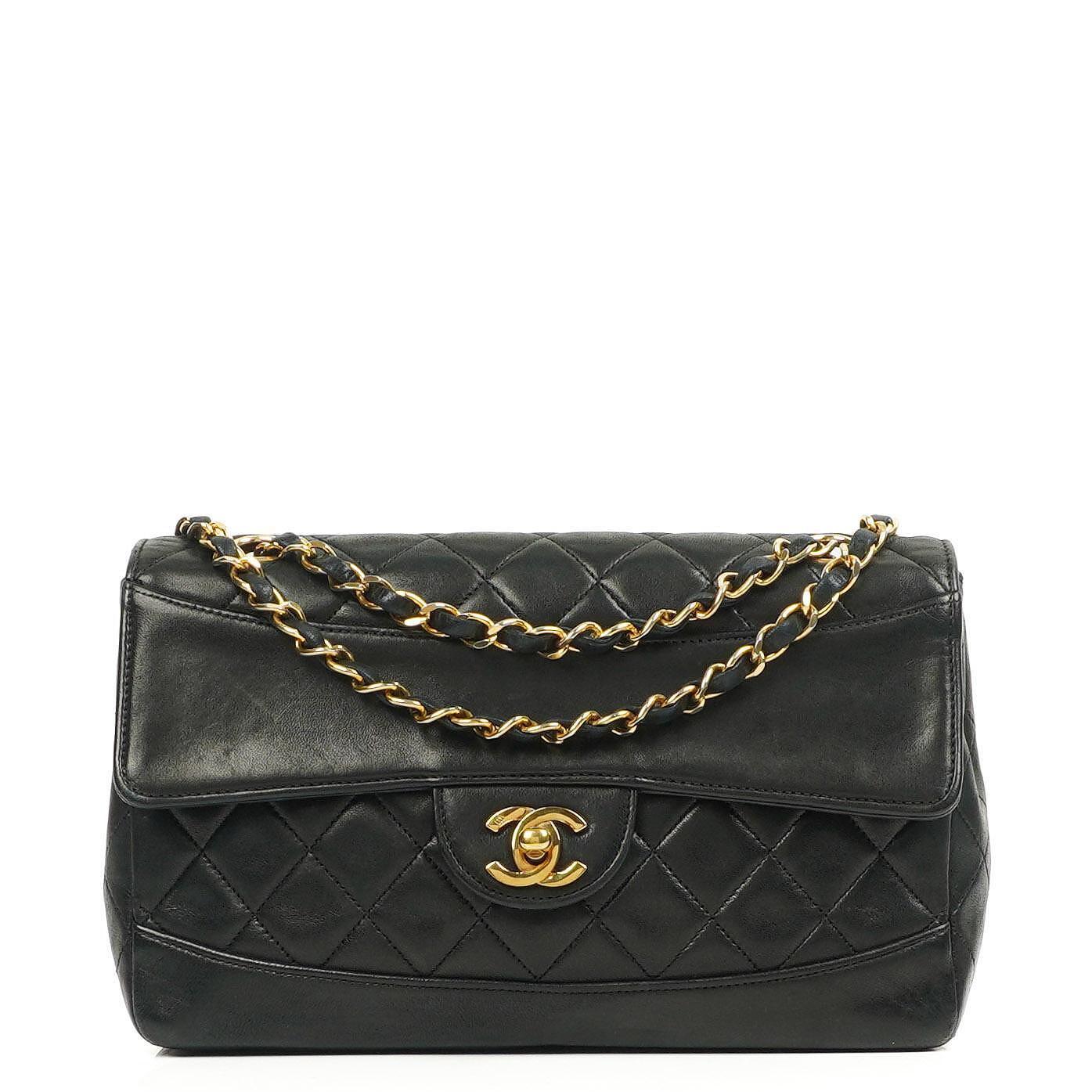 Chanel Mittelgroße Klassische Vintage Single Flap Tasche Gestepptes Lammleder 24K Vergoldete Beschläge, 1989-1991