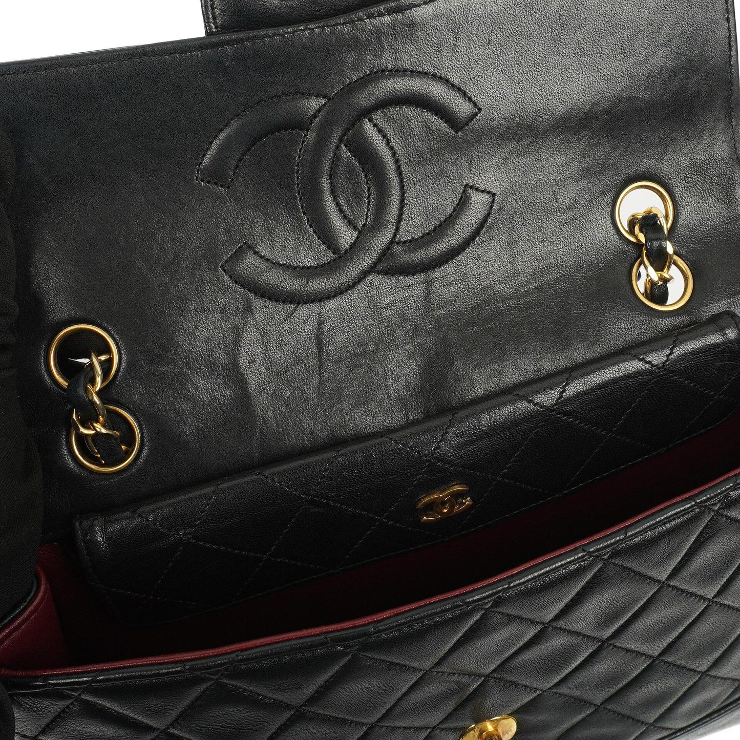 Chanel Mittelgroße Klassische Vintage Single Flap Tasche Gestepptes Lammleder 24K Vergoldete Beschläge, 1989-1991