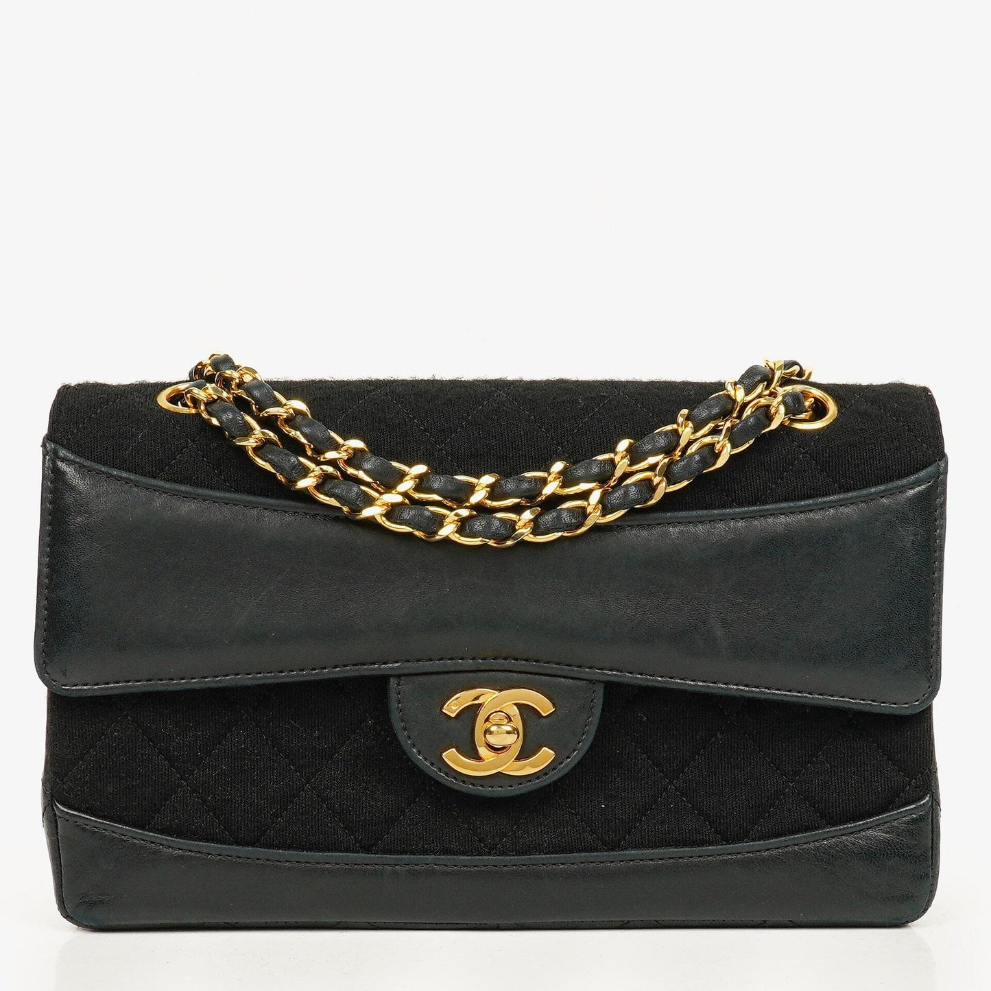 Chanel Medium Classic Vintage Single Flap Tasche aus gestepptem Lammleder und Jersey mit 24K vergoldeten Beschlägen