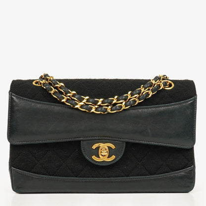 Chanel Medium Classic Vintage Single Flap Tasche aus gestepptem Lammleder und Jersey mit 24K vergoldeten Beschlägen