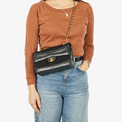 Chanel Medium Classic Vintage Single Flap Tasche aus gestepptem Lammleder und Jersey mit 24K vergoldeten Beschlägen