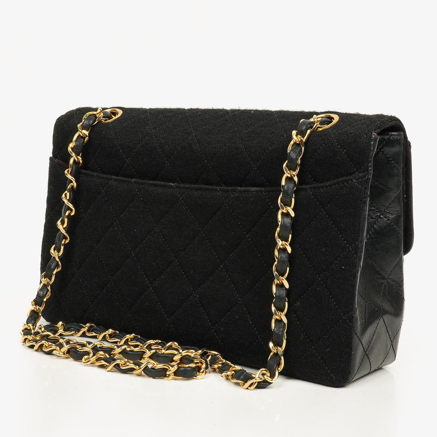 Chanel Medium Classic Vintage Single Flap Tasche aus gestepptem Lammleder und Jersey mit 24K vergoldeten Beschlägen