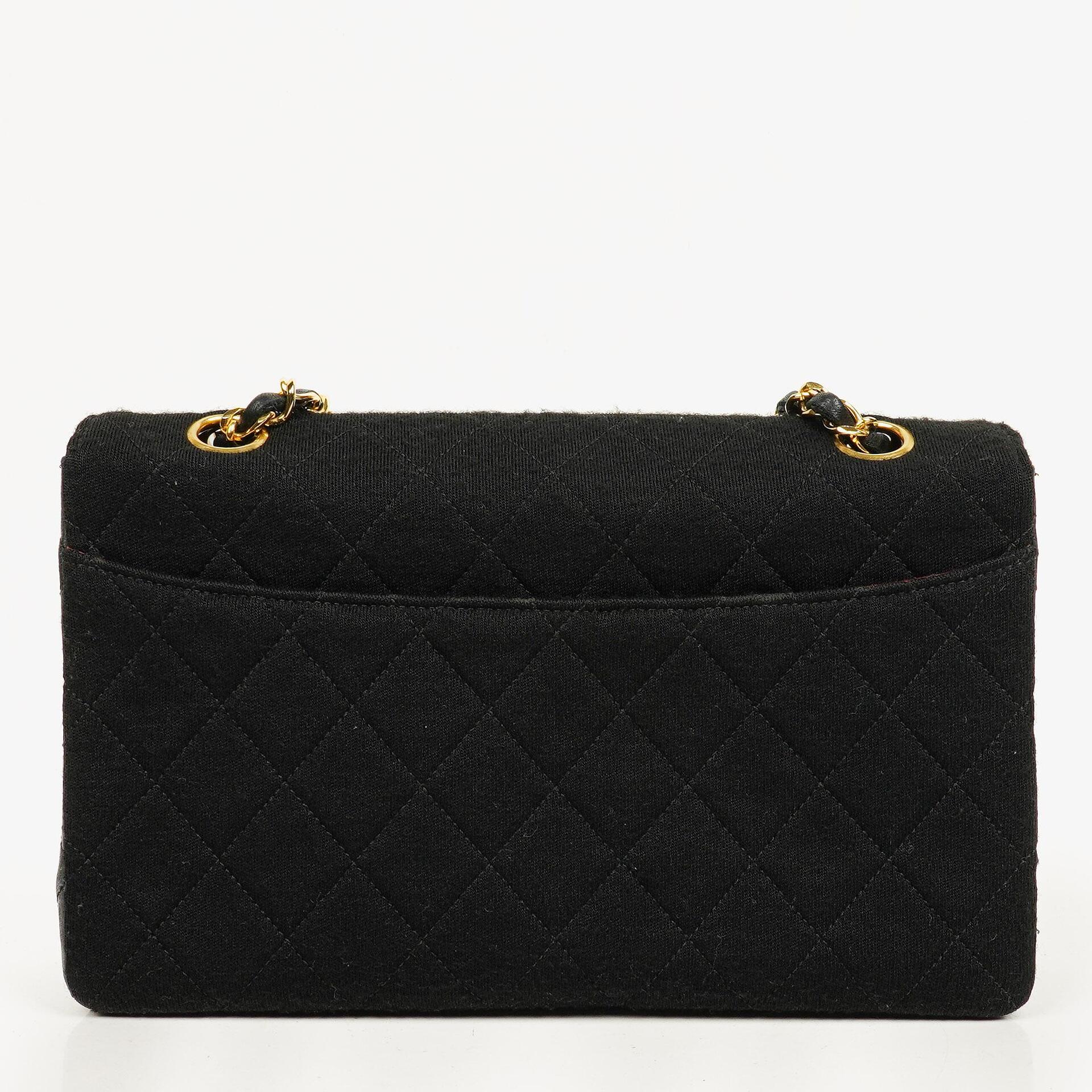 Chanel Medium Classic Vintage Single Flap Tasche aus gestepptem Lammleder und Jersey mit 24K vergoldeten Beschlägen