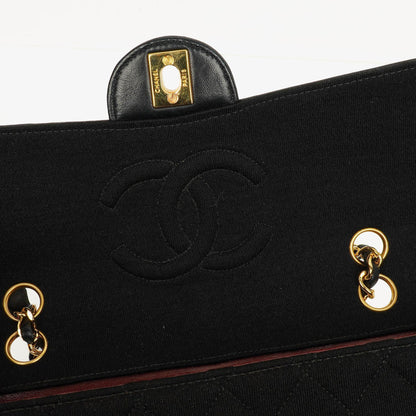 Chanel Medium Classic Vintage Single Flap Tasche aus gestepptem Lammleder und Jersey mit 24K vergoldeten Beschlägen