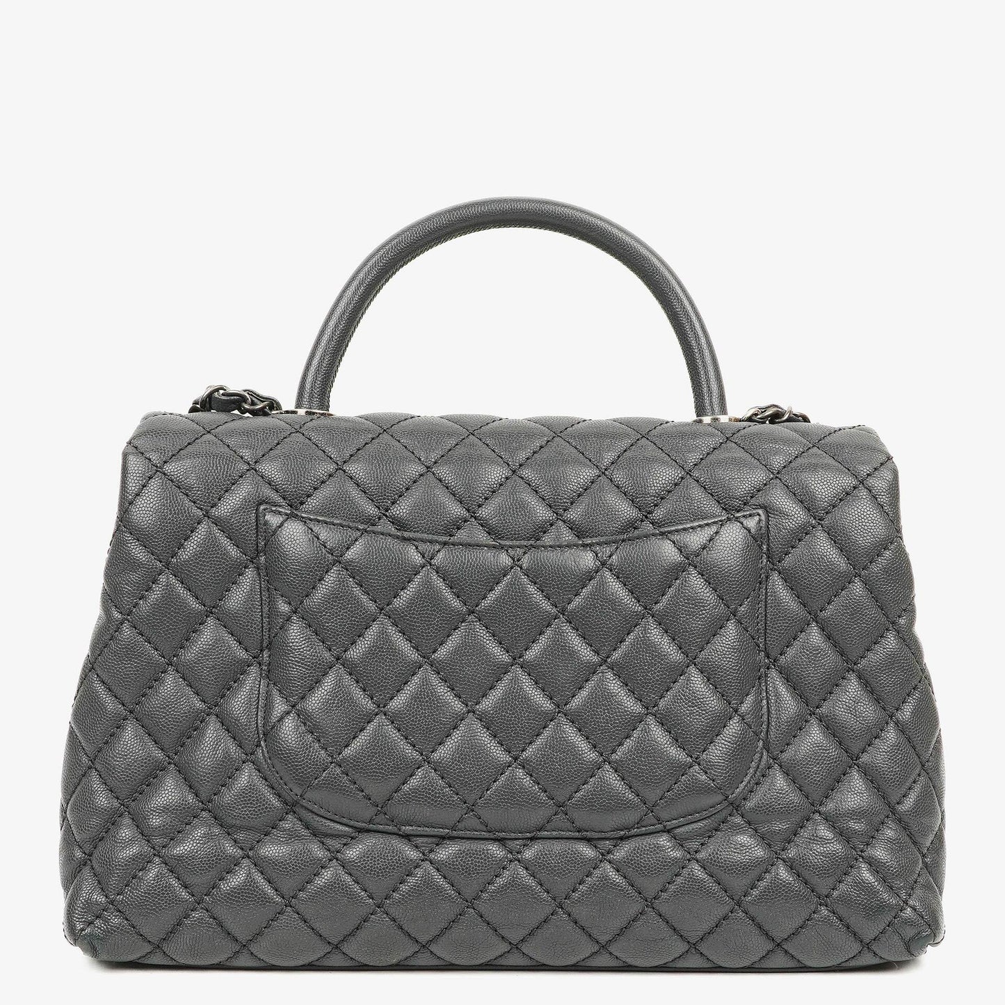 Chanel Medium Coco Handle Henkeltasche aus grauem gestepptem Caviar Leder