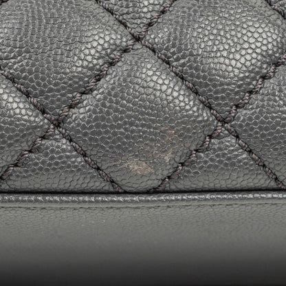 Chanel Medium Coco Handle Henkeltasche aus grauem gestepptem Caviar Leder