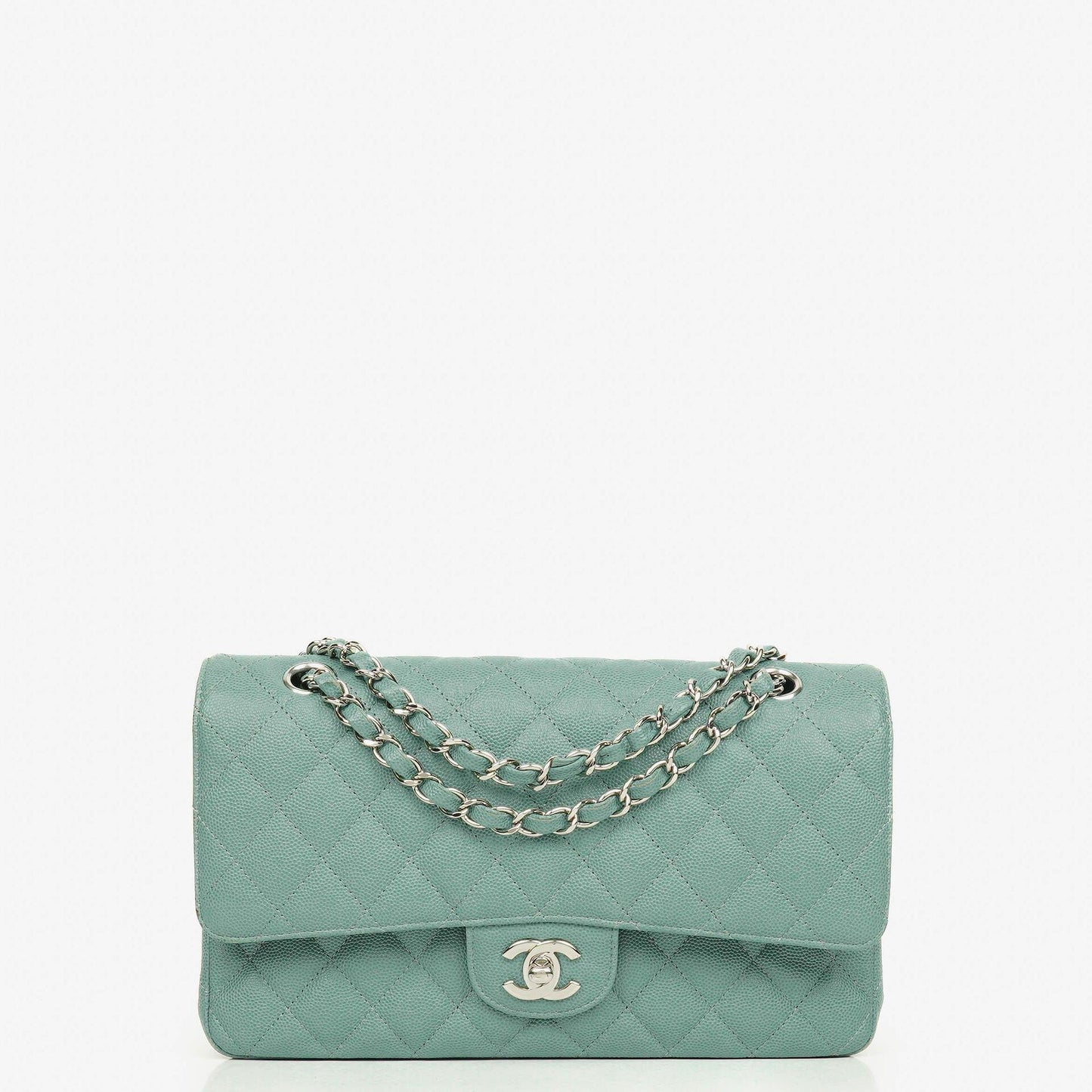 Chanel Medium Double Flap Tasche aus gestepptem Kaviarleder mit silberfarbenen Beschlägen