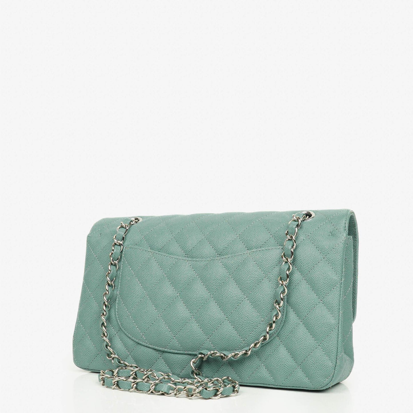 Chanel Medium Double Flap Tasche aus gestepptem Kaviarleder mit silberfarbenen Beschlägen