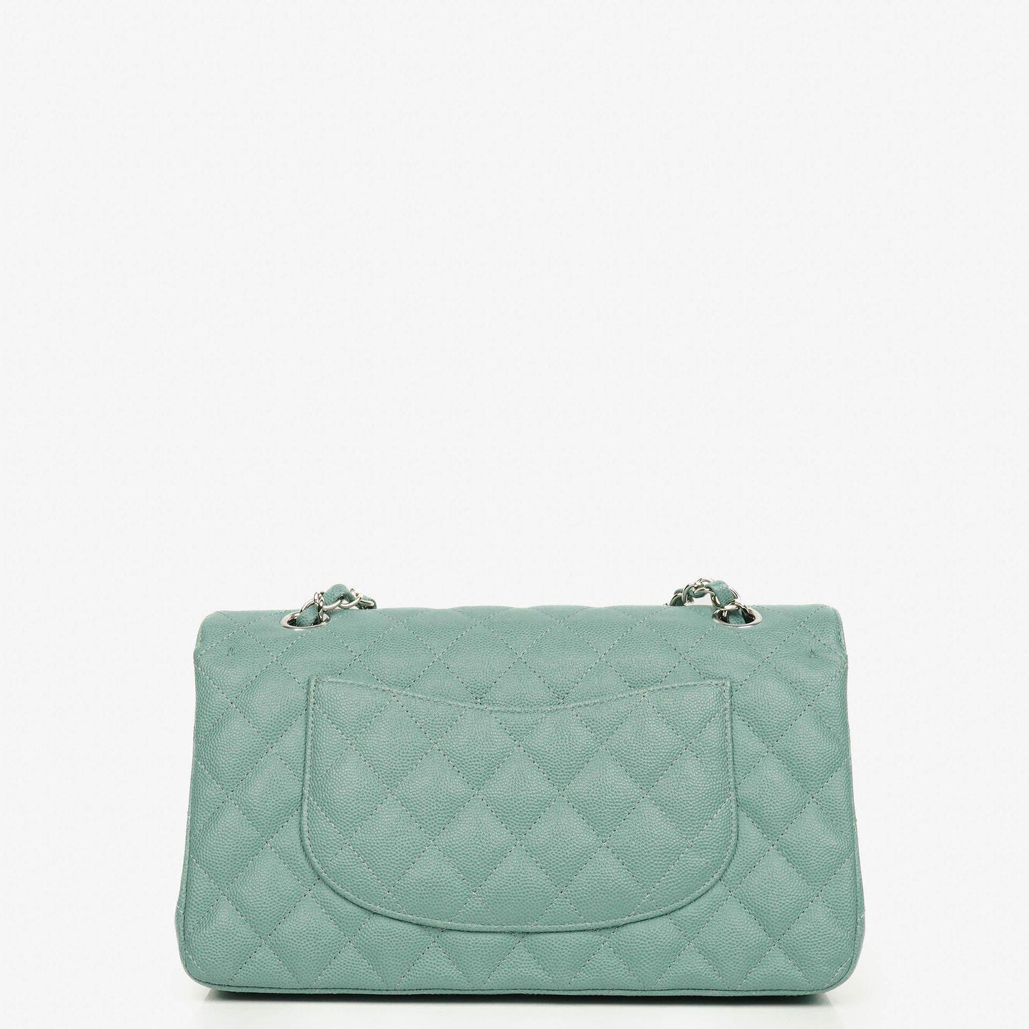 Chanel Medium Double Flap Tasche aus gestepptem Kaviarleder mit silberfarbenen Beschlägen